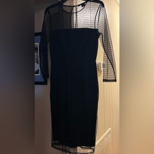 French Connection Black Dress with Sheer Polka Dot Sleeves Size 6 NWOT